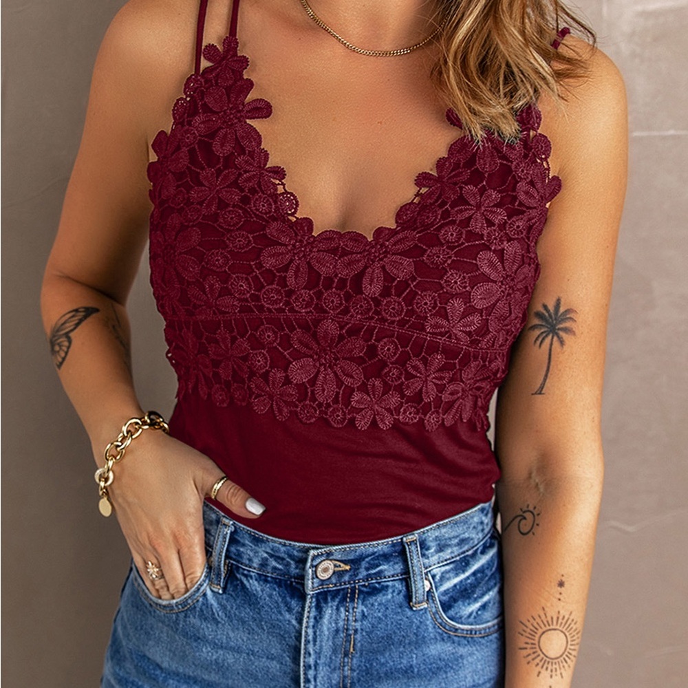Lace Double Spaghetti Strap Cami Top
